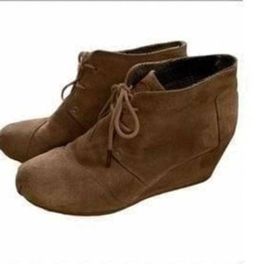 Tom's Suede Ankle Booties Laced Wedge Heel Kala Women 8.5